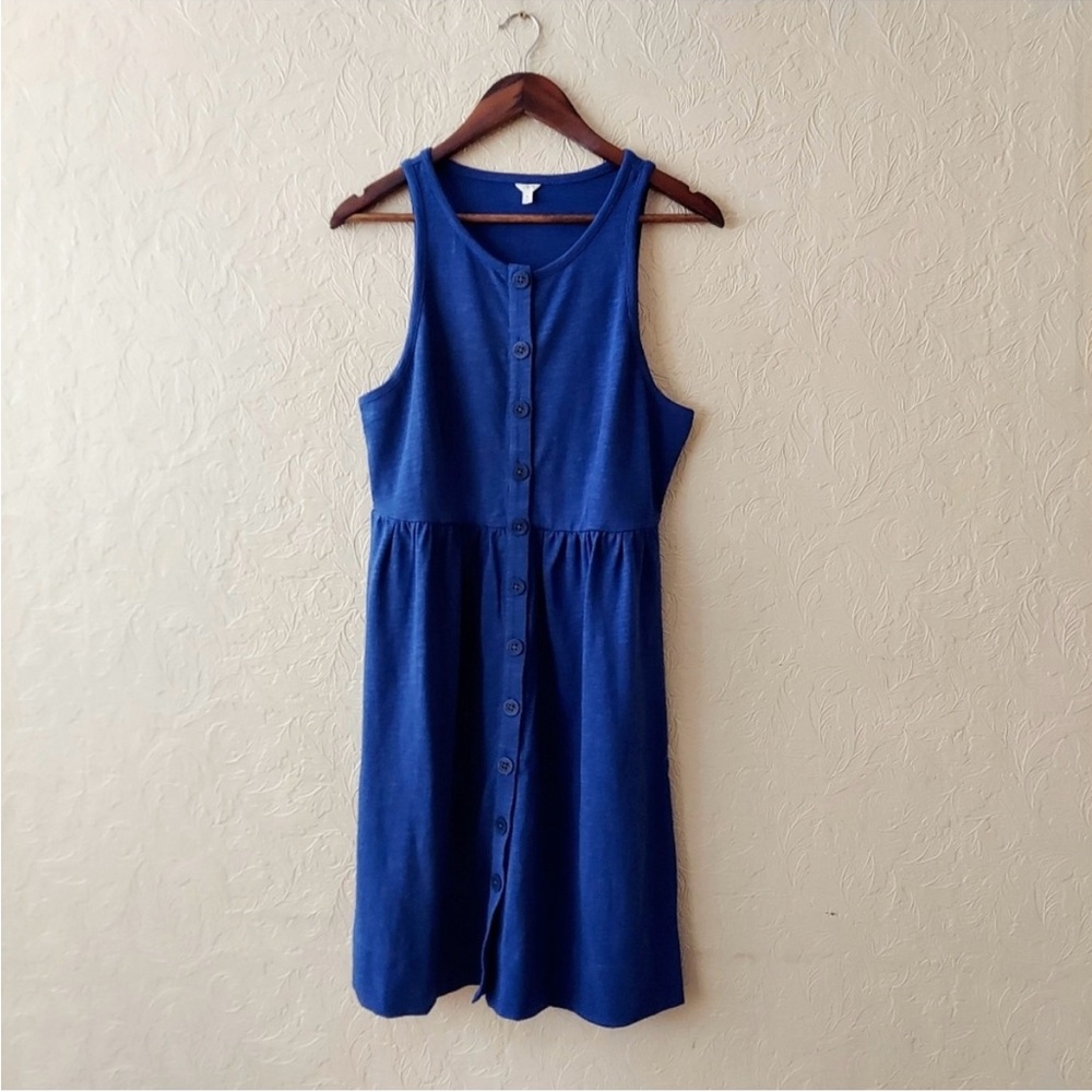 J. Crew Nautical Button Front Dress Sleeveless Knee Length Blue Size Medium